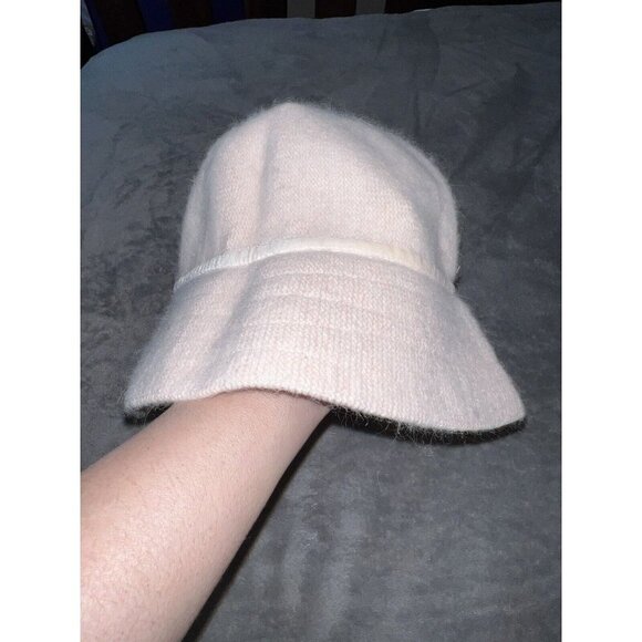 GAP Bucket Hat Vintage Y2K Soft Pink Rabbit Hair Wool Blend Eyelash Velvet Bow - Picture 3 of 9